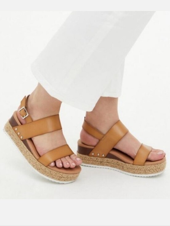torrid Shoes - torrid Tan Cognac Espadrille Platform Wedge Sandals